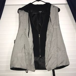 Black & Grey Pinstripe Double Vest w/zipper